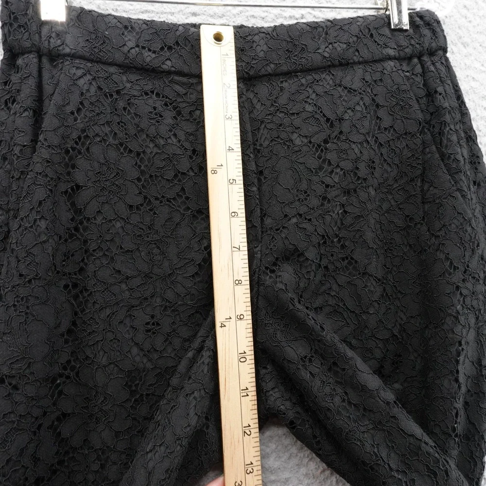 J Crew Lace Pull On‎ Ankle Pants Size 2 Black Women Elastic Waist Scalloped Hem
